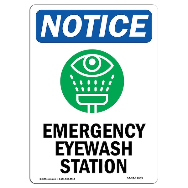 Signmission OSHA Notice, 7" Height, Emergency Eyewash Station Sign With Symbol, 7" X 5", Portrait OS-NS-D-57-V-11833 - main